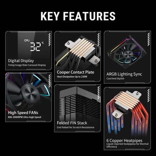 Ant Esports V6 Digital ARGB 120mm CPU Air Cooler with Temperature Display